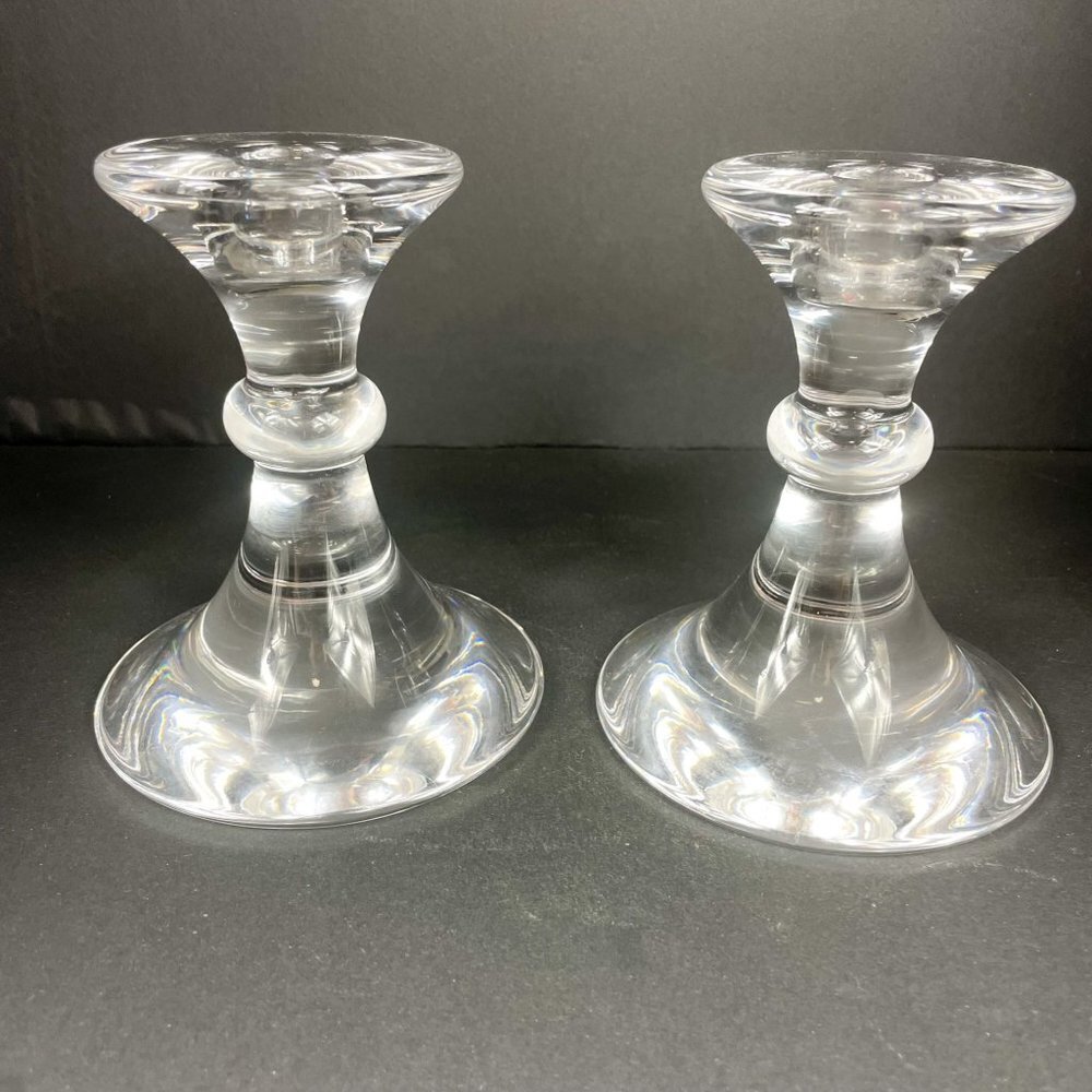 Val St Lambert Ingo Crystal Candlestick Holders set of 2